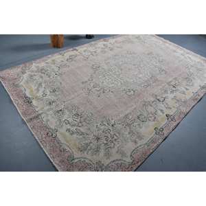 พรมตุรกีวินเทจ6 'x 10.5' คลาสสิกพื้นที่ขนาดใหญ่สีเบจสีชมพูการออกแบบการเย็บปะติดปะต่อกันวัสดุขนสัตว์น้ำยางโมเดลใหม่-สำหรับห้องโถงสี่เหลี่ยมผืนผ้า - Product Image 2