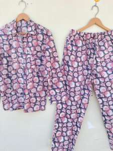 ชุดนอนผ้าฝ้าย100% ทำด้วยมือสไตล์อินเดียชุดนอนหรูหราพิมพ์ลายดอกไม้หรูหราสำหรับวันหยุดฤดูร้อนฤดูใบไม้ร่วงฤดูหนาวเช้า - Product Image 3