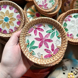 Handmade <b>Rattan</b> Coaster Using Mother of Pearl <b>Sheet</b> Mosaic Direct Factory Wholesale Custom Logo Vietnam - Product Image 6