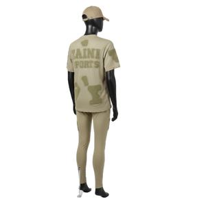 Conjunto de camiseta y leggings de malla ligera para mujer, 180 GSM, poliéster y spandex que absorbe la humedad, paneles con logo en relieve, conjuntos para mujer - Product Image 5