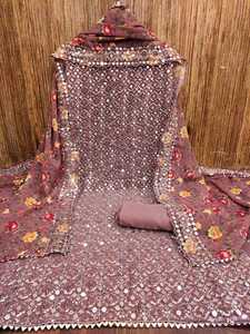 Nuevo traje de Material de vestido para mujer bordado con trabajo hecho a mano con bordado de Organza para la venta en línea - Product Image 6