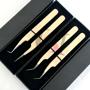 Wholesale GETUP BROSONS IMPEX 45 Degree Latte Powder Coating 90 Degree Butterfly Print Isolation <b>Silver</b> Tip Eyelash Tweezers - Product Image 1