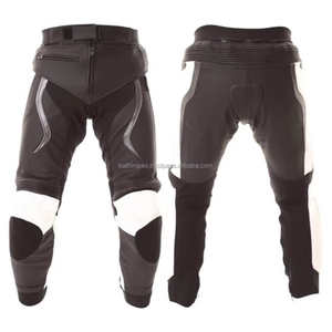 Pantalon en cuir de course noir et blanc prêt à l'emploi pour hommes Protection contre les genouillères Panneaux extensibles Idéal pour la moto - Product Image 1