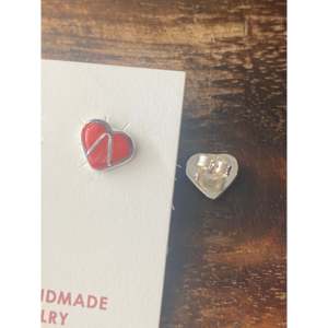 Karen Lalio Trendy Heart <b>Post</b> <b>Earrings</b> Coral & Sterling Silver Inlay 18K Gold with Diamond Gift Rose Gold Drop <b>Earrings</b> - Product Image 5