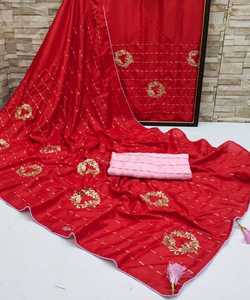 Travail de broderie Sari avec chemisier mat pièce femmes indiennes portent Sari bas prix en gros Surat ethnique - Product Image 6