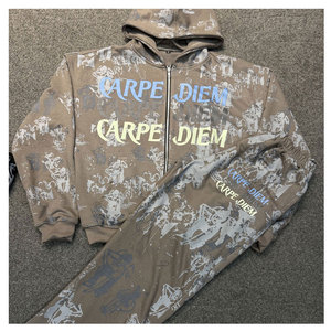 New Fashionable Winter Streetwear Hooded Men <b>Distressed</b> Tracksuit 100% Cotton Lightweight Hot Sale - Product Image 1