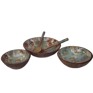 ชามไม้เคลือบลายดอกไม้สำหรับตกแต่งสลัดทำจากไม้มะม่วง - Product Image 1