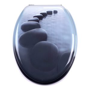 Asiento de inodoro de MDF con diseño de piedras, color negro - Product Image 2