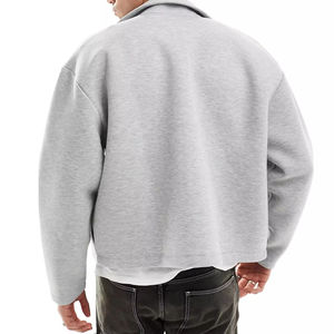 เสื้อฮู้ดซิปครอปทรงบ็อกซี่ ผ้าฟลีซคอตตอนหนานุ่ม คุณภาพสูง สีเทาล้วน คอเต่า ซิปเต็มตัว - Product Image 4