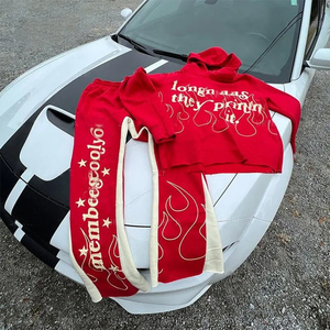 Chándal lavado con ácido personalizado 100% algodón Terry chándal de gran tamaño para hombre, conjunto de pantalones de chándal acampanados y Sudadera con capucha - Product Image 2