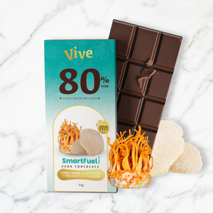Vive SmartFuel Chocolate Negro 80% Sin Azúcar con Melena de León y Cordyceps, Envase Grande de 55g - Product Image 1