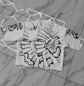 Custom Logo 100% Cotton Boxy Fit <b>Cropped</b> Casual Vintage Streetwear Oversized Heavy (300 Grams) Knitted Solid Blank Clothing - Product Image 2