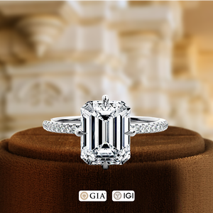 Anillo de diamante cultivado en laboratorio de 1 quilate, anillo de boda con halo oculto y media pavé de esmeraldas, certificado por IGI, oro blanco de 14k, el mejor regalo para ella en su día especial. - Product Image 2