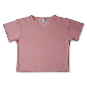 T-shirt décontracté pour femme en coton 100% 200gsm, col en V, bord brut, manches courtes, tricoté en molleton, imprimé, anti-rides, lavage minéral - Product Image 1