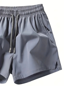 Pantalones cortos de gimnasio para hombre baratos al por mayor, pantalones cortos de entrenamiento físico de malla de playa de secado rápido con bolsillos de talla grande, cintura estampada de poliéster liso - Product Image 5