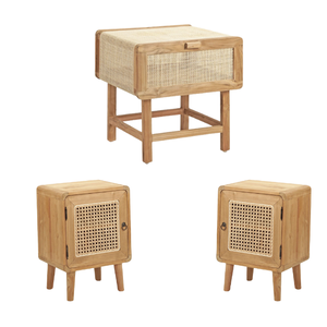 Mesita de noche de madera maciza simple moderna pequeña mesita de noche de ratán hogar pequeño casillero piso mesita de noche hecho en Indonesia - Product Image 4