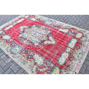 พรมวินเทจขนาดใหญ่ 5.9x8.9 ฟุต (180x270 ซม.) พรมอิคัตสีแดงตุรกี - Product Image 4