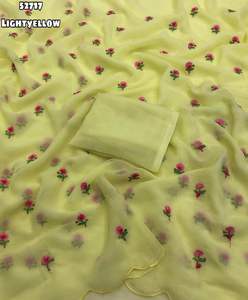 ผ้าซารีผ้าไหมจอร์เจียต์แท้แบบดั้งเดิมของอินเดียสำหรับผู้หญิง ดีไซน์ล่าสุด พร้อมงานปักลายบุตติทั่วผืน มีสินค้าในสต็อก - Product Image 3