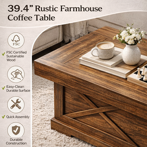 Tavolino da Caffè Quadrato in Stile Nordico Rustico 39.4'' Noce/Nero/Bianco, Arredamento per Soggiorno con Cassetti Portaoggetti - Product Image 4