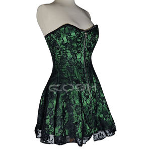 Minivestido corsé con superposición de encaje verde y varillas de acero - Product Image 6