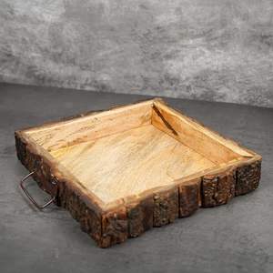 Bandeja de madera de mango Pakka, plato cuadrado para servir hecho a mano y artesanal - Tamaño (25 x 25 x 5 cm) elaborado por artesanos de Saharanpur - Product Image 1