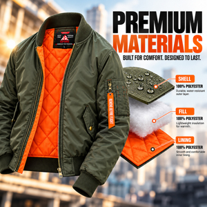 Blouson aviateur MA-1 décontracté pour homme, automne, épais, avec fermeture éclair coupe-vent, 100 % polyester, couleur unie - Product Image 3
