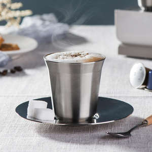 Tasse à thé et à café en acier inoxydable avec soucoupe et cuillère, vaisselle en métal de qualité alimentaire, réutilisable, vaisselle classique pour hôtel, restaurant ProX - Product Image 4