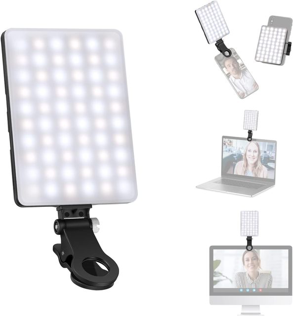 NEEWER Selfie Light with Front & Back Phone Clip, High Power 60 LED 2000mAh Rechargeable CRI 95+, 3 Light Modes, Portable Clip