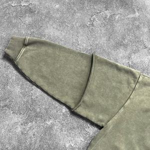 Vente en gros de sweat-shirt uni vierge en coton vintage patchwork délavé surdimensionné 430G Streetwear sweat à capuche avec poche pour hommes - Product Image 6