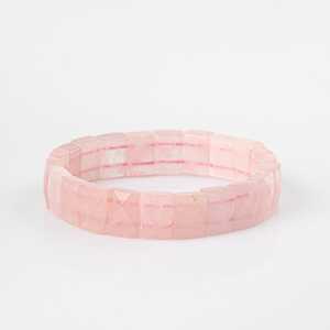 Pink <b>Quartz</b> (<b>Rose</b> <b>Quartz</b>) Natural Stone Square Cut Wide Cut <b>Bracelet</b> - Product Image 1