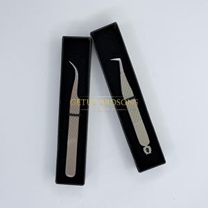 Pinzas Profesionales Curvadas de 90 Grados para Extensión de Pestañas, Acero Inoxidable con Recubrimiento en Polvo Color Piel, Punta Plateada, Herramienta de Belleza para Salón de Pestañas - Product Image 5