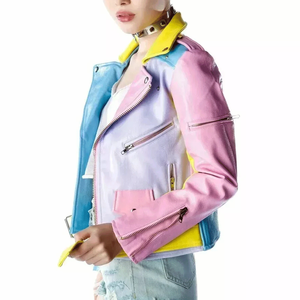 HOT Women's Stylist Multi-Colour Genuine Lambskin Motorcycle <b>Biker</b> <b>Jacket</b> - Product Image 2