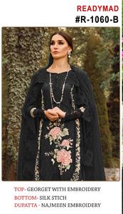 Georgette pakistanaise originale avec travail de broderie Kurtis avec point de soie extensible Pent et broderie Nazmeen Dupatta - Product Image 3