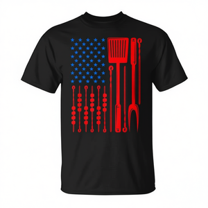 Camiseta de Manga Corta con Cuello Redondo y Estampado de Bandera Americana para Barbacoa, para Hombre, Adulto, Día del Padre, Fiesta, Reunión Familiar, Serigrafiada - Product Image 2