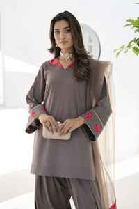 Custom Women's 3-Piece Plus Size Linen Breathable Reversible Loose Fit Long Sleeves Floral Casual Knee-Length Pakistan <b>Kurti</b> - Product Image 5
