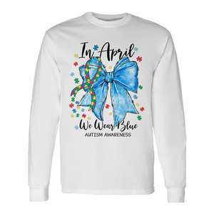 Camiseta Coquette de Manga Larga con Lazo en Azul Abril para la Concienciación sobre el Autismo - Producto Promocional - Product Image 1