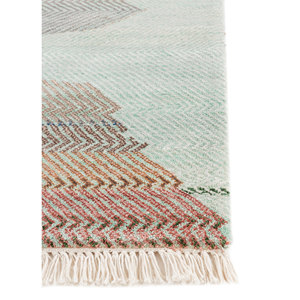 Tapis Manchaha grande surface bleu, noué à la main, en laine et soie de bambou, motif géométrique rectangulaire patchwork pour la maison, la voiture, le couloir - Modèle - Product Image 4