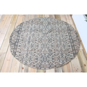 Tapis turc, rond, 4,9x4,9 pieds, tapis vintage, tapis en laine à motifs floraux verts - Product Image 3