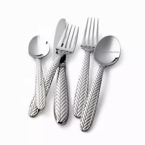 Juego de cubiertos plateados de acero inoxidable con mango de diseño martillado, utensilios de cocina, vajilla de mesa para el hogar y la boda, juego de cubiertos - Product Image 3
