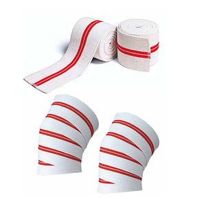 Wholesale Cotton Knee Support Bandage <b>White</b> with Red Stripes Breathable Pull-On Protection Unisex All Seasons - Product Image 1