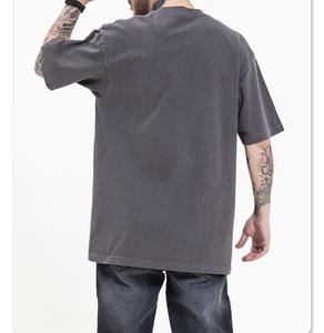 Camiseta lavada con piedra ácida Vintage para hombre directa de fábrica 100% algodón de gran tamaño Fitness cuello redondo estilo de punto desgastado - Product Image 6