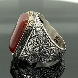 <b>Men</b> Handmade Red Agate Gemstone <b>Ring</b> Ottoman Style Bezel Setting 925 Sterling <b>Silver</b> Third Party Certified Gift Him - Product Image 3
