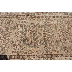 Turkish Vintage Rug, Runner 3.37x9.3 ft (103x283 cm) Rug, <b>Brown</b> Striped <b>Wool</b> Rug - Product Image 4