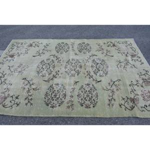 Classic Green Patchwork Wool <b>Rug</b> 5.1 X 7.8 ft <b>Large</b> Area Turkish Aubusson Design <b>for</b> <b>Living</b> <b>Room</b> or Hallway Latex Backed - Product Image 3