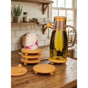 Sous-verre promotionnel en bois pour bouteille d'huile avec pieds à billes, support décoratif et porte-gobelet - Product Image 1