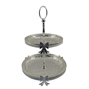 Support de service décoratif à la maison au design unique couleur or à 2 niveaux au look attrayant fournitures de conception luxueuse à bas prix - Product Image 2