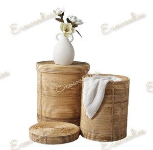 New Fashion Natural Durable Luxury Elegant <b>Beige</b> Laundry Hamper Lid Clothes <b>Storage</b> Bamboo Laundry Basket Home Multi-Functional - Product Image 3