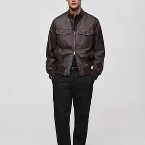 Blouson Bomber en Cuir Véritable pour Homme, Style Décontracté et Moderne, en Toile Enduite et Peau de Mouton, Coupe-Vent et Respirant, avec Lettres - Product Image 3