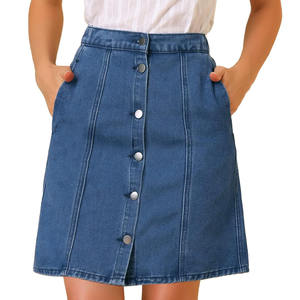 Falda Vaquera Personalizada al por Mayor de Alta Calidad OEM, Falda Vaquera para Mujer, Cintura Alta, Jeans para Mujer, Botones, Faldas Vaqueras para Mujer - Product Image 4