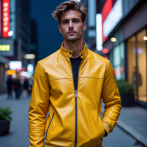 เสื้อโค้ทหนังแท้สำหรับผู้ชาย, เสื้อโค้ทหนังวัวแท้ติดซิปปกตั้งไซส์ใหญ่พิเศษเสื้อโค้ทขี่มอเตอร์ไซค์ - Product Image 2